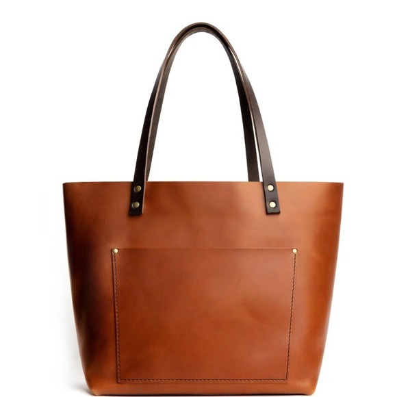 Handbags - Portland Leather Tote Bag Cognac Brown Pebbled Zipper Top Shoulder Bag Large